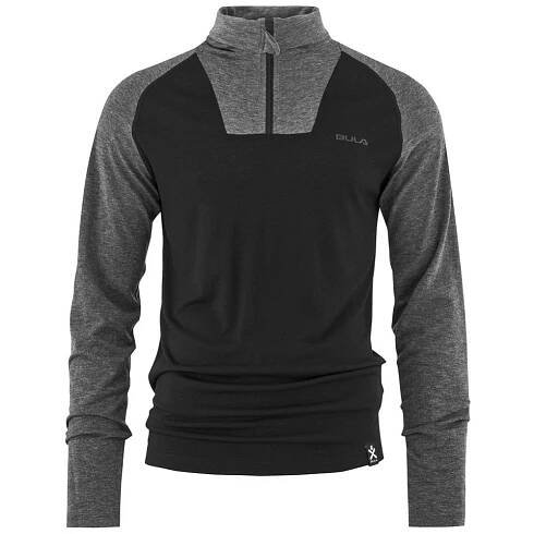 Pánské - Trička s dlouhým rukávem - Bula Retro Merino Wool Sweater Halfzip Black | Merino sport
