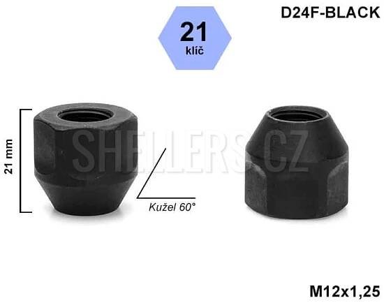 Kolová matice M12x1,25 kužel otevřená, klíč 21, černá, D24F-BLACK, výška 21