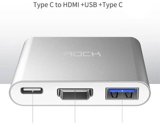 ROCK hliníkový rozbočovač / hub / rozdvojka z USB-C na porty HDMI + USB 3.0 + USB-C pro MacBook - Appleking.cz