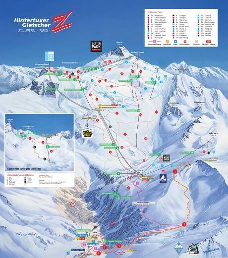 Trail map Hintertux Glacier (Hintertuxer Gletscher)