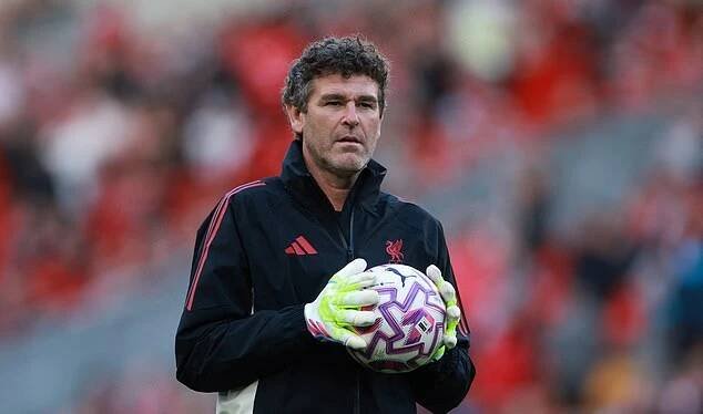 Soccer Football - Friendly - Liverpool v Athletic Bilbao - Anfield, Liverpool, Britain - August 4, 2025 Liverpool goalkeeping coach Xavi Valero during the warm up before the match REUTERS/Phil Noble
