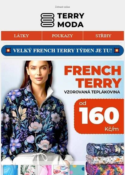 _ French Terry týden: vzorovaná teplákovina od 160 Kč, jednobarevná -30%, náplety -25% _