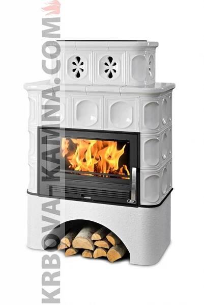 ABX Karelie P s výměníkem 10 kW - perle, bílý sokl | Krbova kamna COM