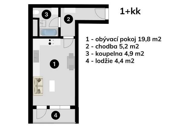 Pronájem 1+kk, CP 30,9 m2, ul.Bratislavská, obrázek č. 2