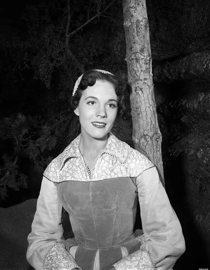 Julie Andrews in High Tor, filmed in November 1955 by Desilu Productions and broadcast March 10, 1956 on the CBS television series Ford Star Jubilee. The film also starred Bing Crosby, Nancy Olson, Hans Conreid, and Keenan Wynn. (CBS Photo Archive)