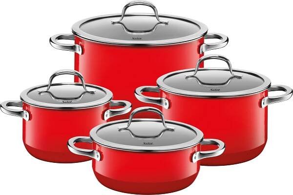 Silit Passion Red sada hrnců 4-dílná, hrnce se skleněnou poklicí, Silargan funkční keramika, indukční hrnce, indukční hrnec, červená barva
