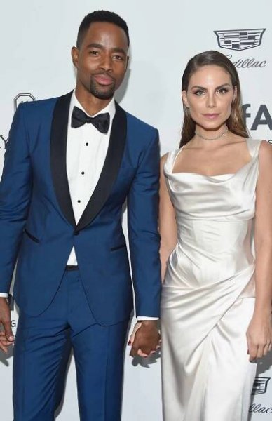 Jay Ellis (L) and actress Nina Senicar attend amfAR's Inspiration Gala at Milk Studios on October 27, 2016 in Hollywood, California