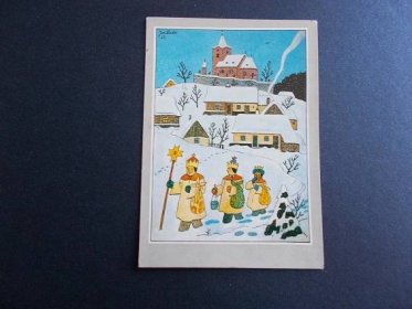 Umělecká pohlednice Josef Lada malíř Zima Tři králové Odeon