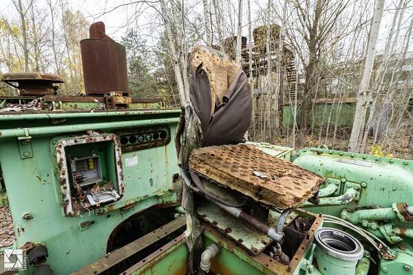 Komatsu D155W remote control bulldozer in Chernobyl