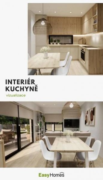 the interior and exterior view of a house with wood flooring, white chairs and table