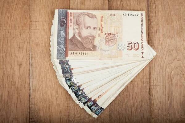 Balík bankovek, bulharské peníze. Bankovky bulharské měny 50 leva, Nadžaf. koncepce financí — Stock obrázek