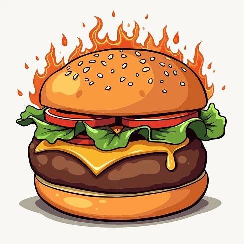 A hamburger on fire vector Generated by AI.