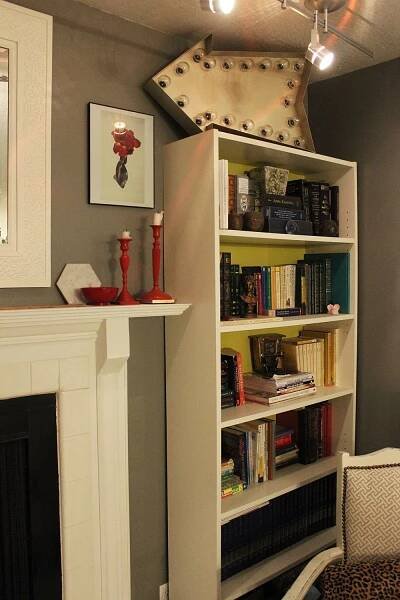 DIY Marquee Sign - top on bookshelf