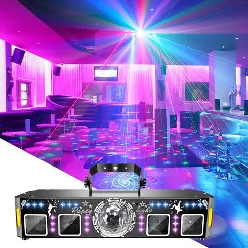 dj party light 5in 1 light effect remote control self walking voice control laser pattern effect light with led disco ball light rgb and uv wash yellow light strobe party light indoor suitable for carnival   performance dj lighting dj lighting dj stage lights dj lights dj stage lighting dj lighting equipment dj stage