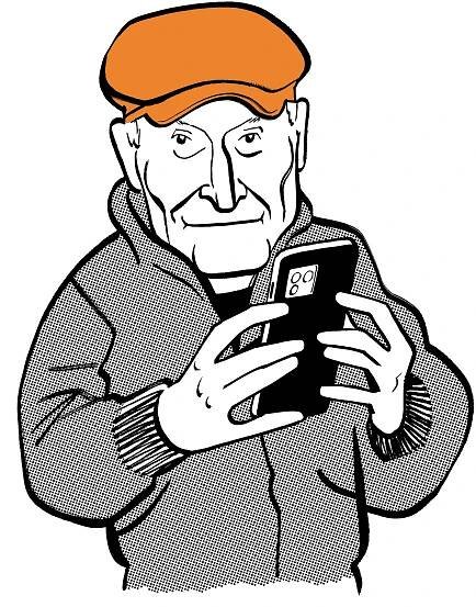 Claude Lelouch holding an iPhone.