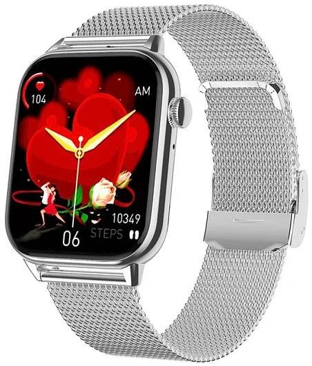 Chytré hodinky Madvell Pulsar s bluetooth voláním a EKG stříbrná se stříbrným kovovým řemínkem