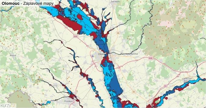 Povodňové mapy Olomouc - mapa stoleté vody | Kurzy.cz