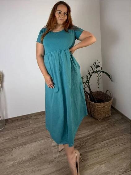 Šaty dlouhé volnočasové letní krátký rukáv dámské nadrozměr SUSANA (48/50/52 ONE SIZE) ITALSKÁ MÓDA IMC25202/DU
