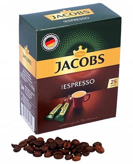 Jacobs Káva rozpustná Espresso v sáčcích 25 sáčků 45g z Německa Váha 45 g