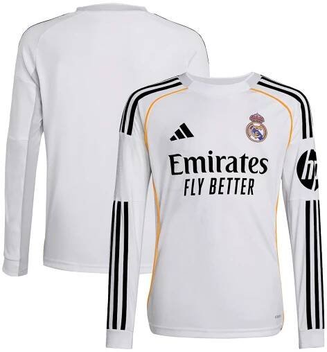 Real Madrid adidas Home Shirt 2025-26 - Long Sleeve - Kids