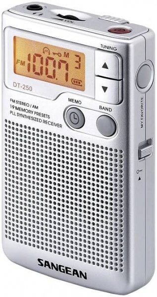 Sangean Pocket 250 DT-250 kapesní rádio, FM, AM, stříbrná