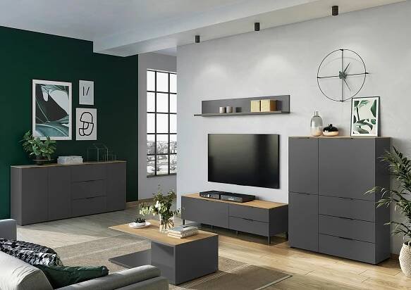 Kommode California in Graphitfarben/Eichefarben - Eichefarben/Graphitfarben, Modern, Holzwerkstoff/Metall (151/98/40cm) - Premium Living