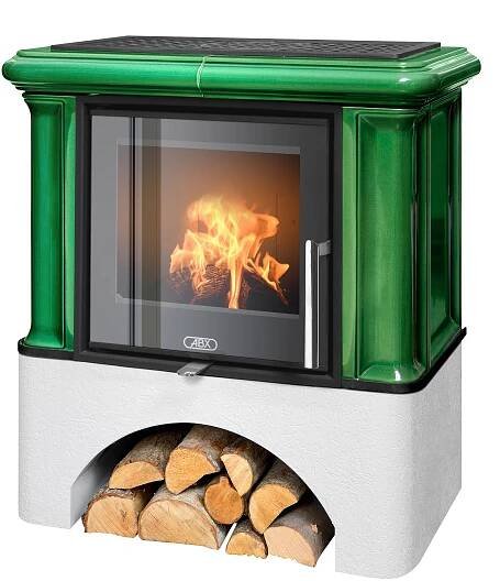 Kamna kachlová ABX Ikaria exklusive, zelená, bílý sokl, 6kW