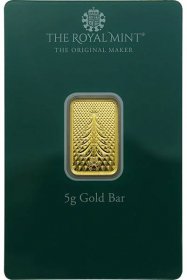 Přední strana 5g The Royal Mint - Christmas Tree/Vánoční stromeček Investiční zlatý slitek 