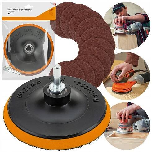 BRUSNÉ KOTOUČE 125 mm + DISK na brusný papír, brusný suchý zip P40 P60 P80 za 46.00CZK - Allegro