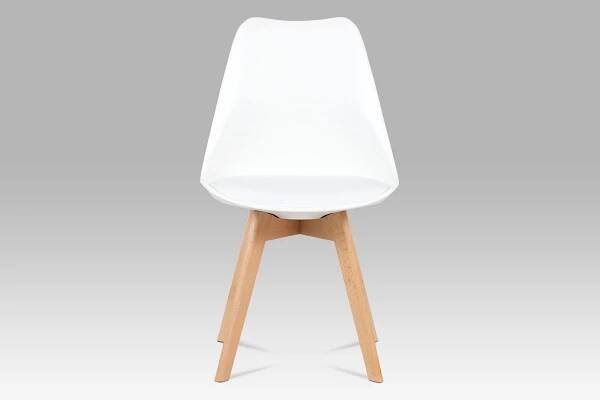 Moderní jídelní židle Autronic Jídelní židle, plast bílý / koženka bílá / masiv buk (CT-752 WT) | Teshop.cz