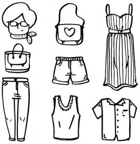 Doodle kolekce oblečení ženy — Ilustrace