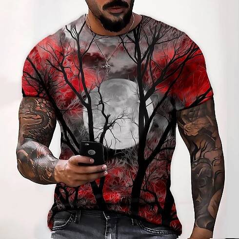 Men's Unisex T shirt Tee Shirt Tee Moon Graphic Prints Crew Neck Wine