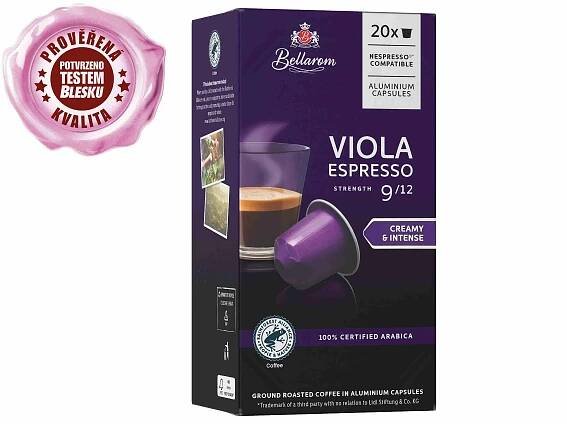 Kávové kapsle Bellarom Viola Espresso, kompatibilní s Nespresso, 20 hliníkových kapslí.