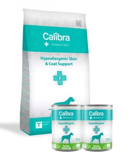 Calibra Veterinary Diets Dog Hypoallergenic 12kg + Calibra Veterinary Diets Dog Hypoallergenic Rabbit & Insect 2x400 g