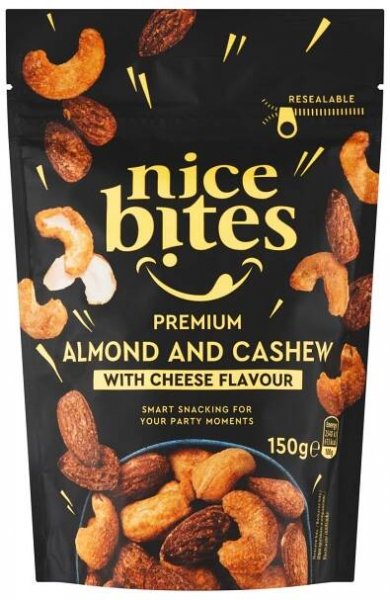Nice Bites Pražená jádra mandlí a kešu ořechů se sýrovou příchutí 150g