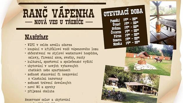 RANČ VÁPENKA NOVÁ VES U TŘEBÍČE