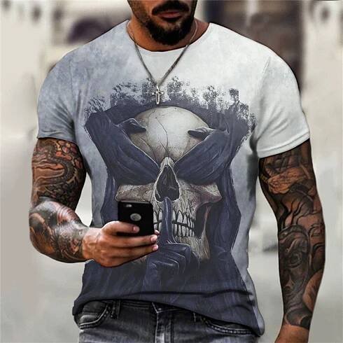 Pánské tričko Letní móda Téma lebky 3d Muži Cool Street Print Tričko Horror Series Tough Short Sleeve Pánské tričko velkých velikostí - trička