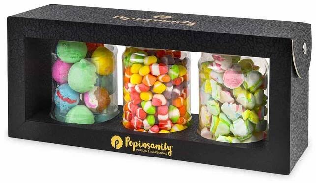 Elevate Snacking: 3 Jars of Gourmet Freeze-Dried Candy in a Sleek Black Gift Box