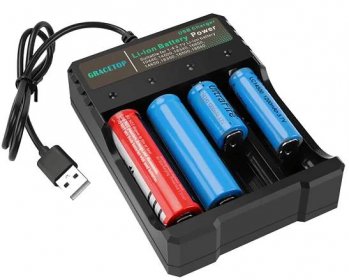NOVÁ 4x USB nabíječka baterií 14500, 18650 - svítilny, el. cigarety | Aukro