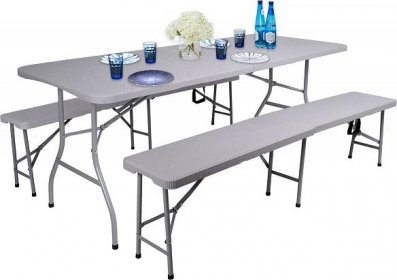 Skládací cateringový stůl RATTAN - 180 cm - šedý