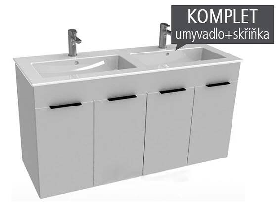 Skříňka s dvojumyvadlem 120 x 43 cm Jika CUBE s 4 dveřmi, bílá