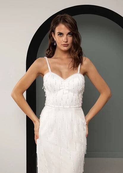 Francesca dress, 2021, couture, dress, bridal, off-white, embroidery, sheath silhouette