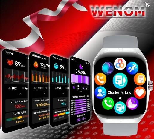 Hodinky Chytré Hodinky Wenom AMOLED NFC Bluetooth Sportovní, Voděodolný Menu PL Obsahuje baterie ano