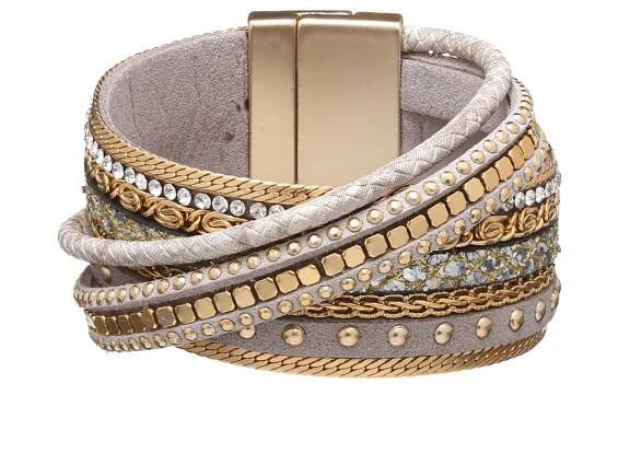 Náramok Glam Rock Grey Eco Leather Gold