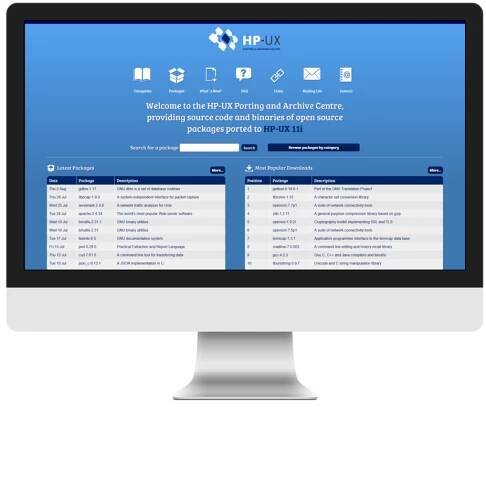 HP-UX website displayed on desktop
