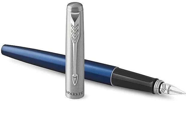 PARKER New Jotter PÍRKO TMAVĚ MODRÉ stříbrné Ocelové MĚKCE PÍŠE Barva inkoustu modrá