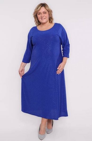 Chrpově modré šaty s brokátovým vzorem – plus size