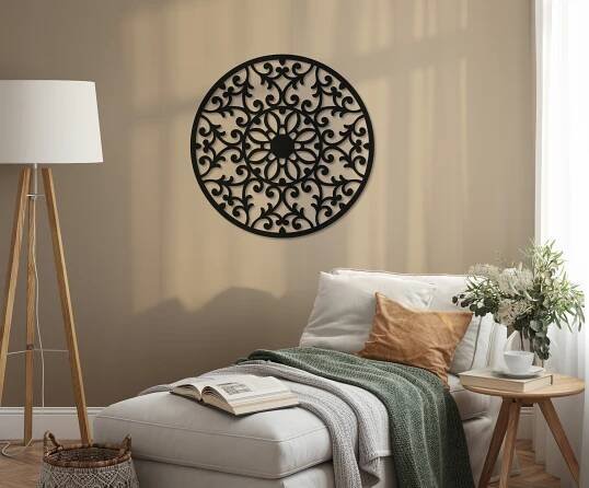 MANDALA NA ZEĎ OBRAZ AŽUROVÝ DŘEVĚNÝ NÁSTĚNNÁ DEKORACE PANEL 3D KUCHYNĚ Výška výrobku 40 cm