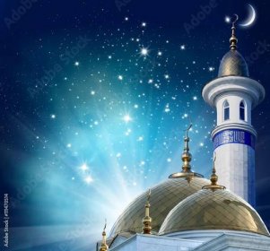 Obraz na plátně Ramadan Kareem background.Crescent moon at a top of a mosque