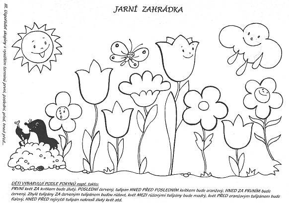 a coloring page with flowers and birds in the grass, one bird is flying over the other